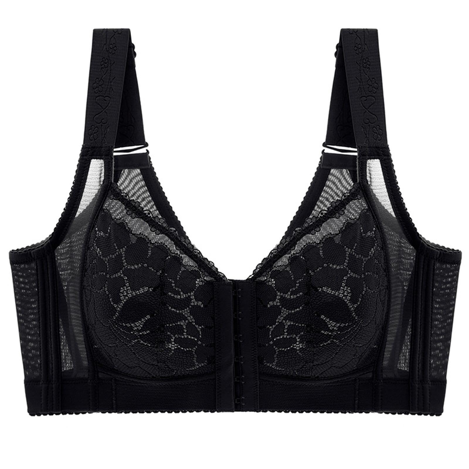 YUYUCH Women's Full Coverage Front Closure Push Up Bra Wireless Unpadded Support Minimizer Plunge Everyday Bras Black