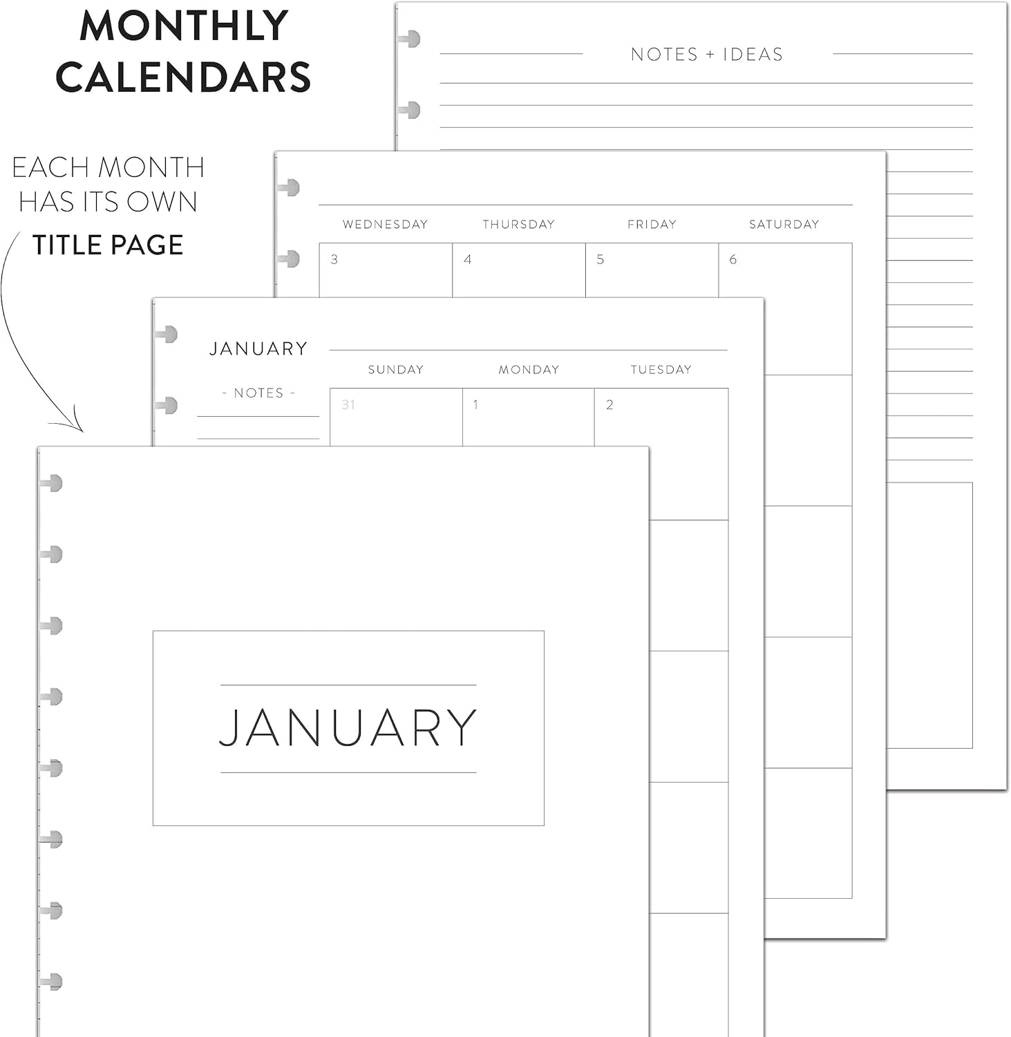 BetterNote July 2026 - June 2027 Academic Monthly Calendar Refill for Discbound Notebook, School Dates, Fits Levenger Circa, Big Happy Planner, Arc, TUL, Disc Refill (9-Disc, 7"x9.25", Whimsy)
