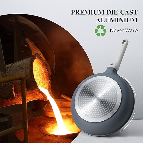 Miniatura 4 de PRICUSIS Sartén antiadherente de cerámica con tapa, 81012 pulgadas, apta para utensilios de metal, libre de ácido perfluorooctanoico (PFOA y PFAS),