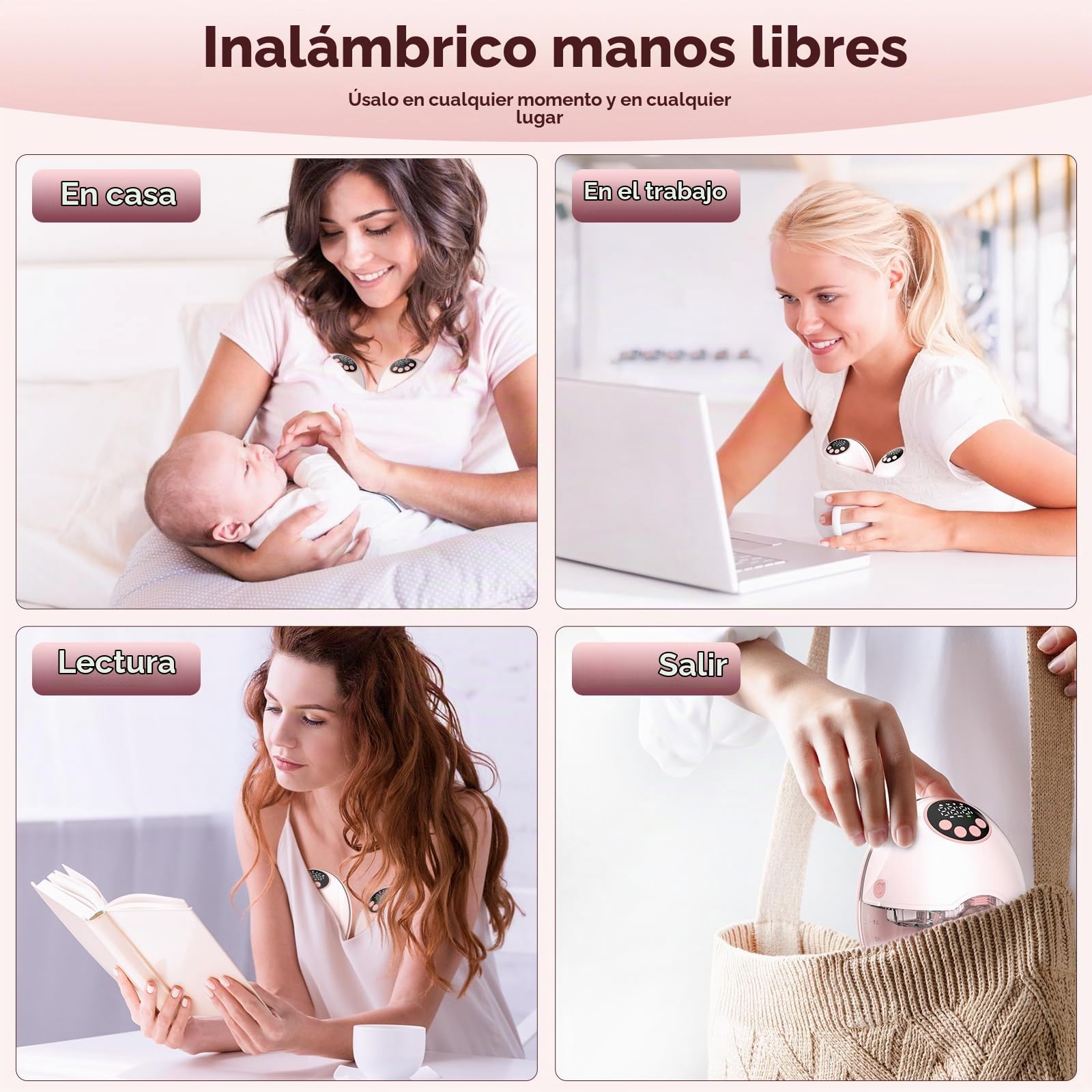 Paquete de 2 extractores de leche manos libres, extractores de leche portátiles con 4 modos de 12 niveles, extractor de leche portátil para trabajo, viajes, noche con brida de doble ajuste a prueba de