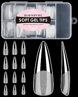 Soft Gel Nail Tips Long Stiletto, 120PCS Pre Buff Full Cover Nail Extenison Tips Half Matte Gel Nail Tips BORNBYME