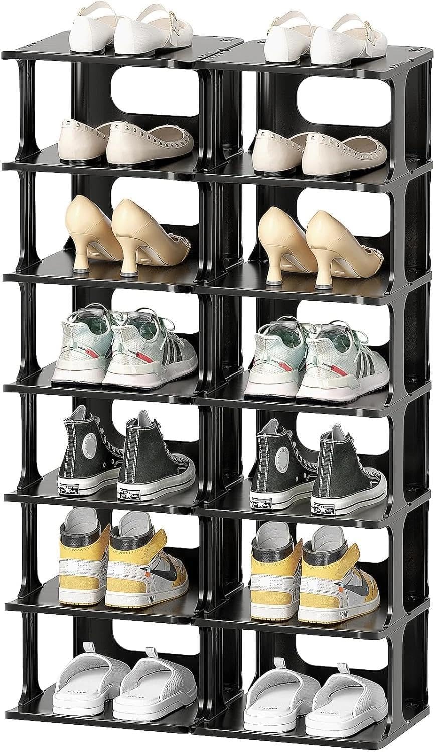 for 14 Tier Vertical Black Shoe Rack for Front Door Entrance- Tall Shoe Organizer f