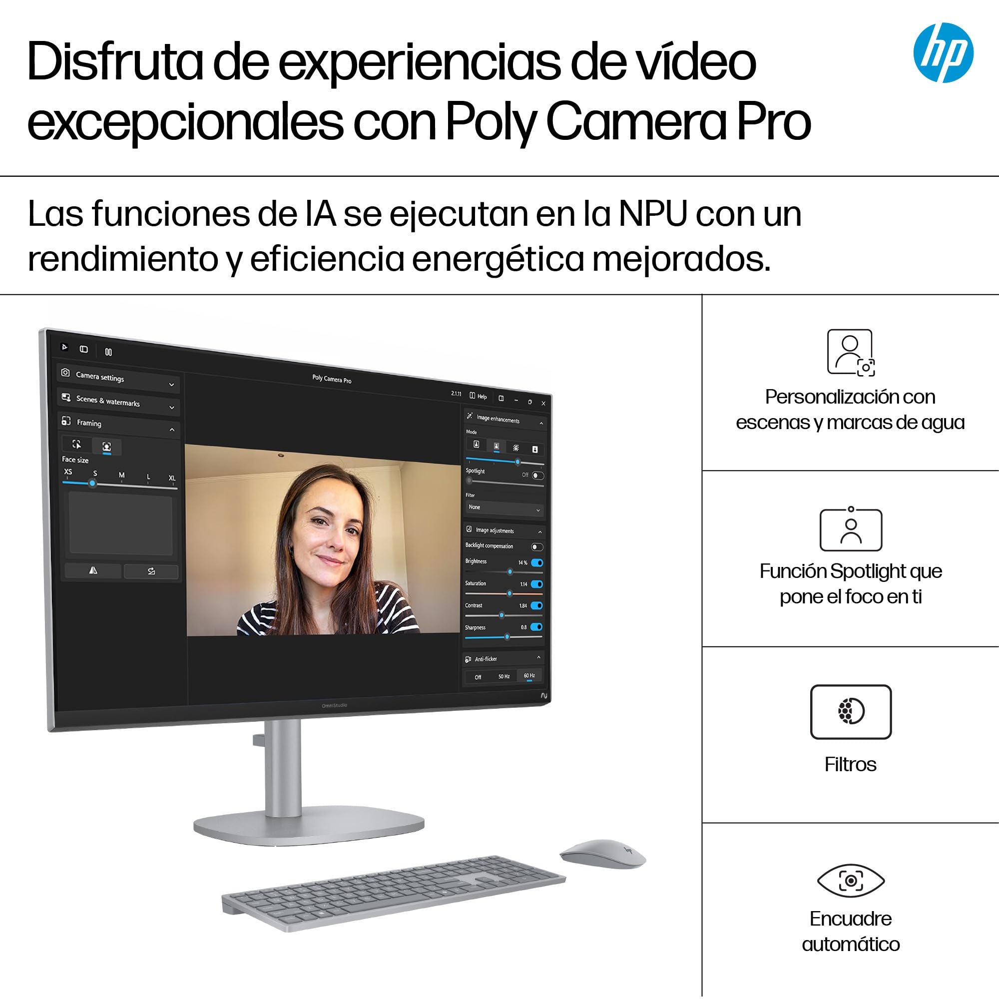 HP OmniStudio X All-in-One 27" 4K UHD (Procesador Intel Core Ultra 7 258V con IA, 32GB RAM, 1TB SSD, Gráficos Intel ARC, Windows 11 Home) Teclado QWERTY Español - Silver