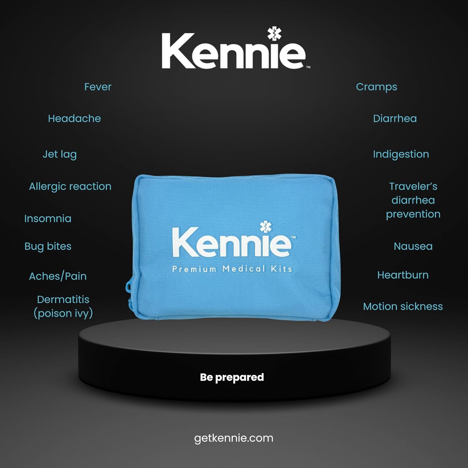 Kennie Travel Medicine Kit – TSA-Approved Compact Medication Kit for Travel, Flights, Camping & Cruises | Doctor-Designed OTC Travel Essentials in Refillable Bag