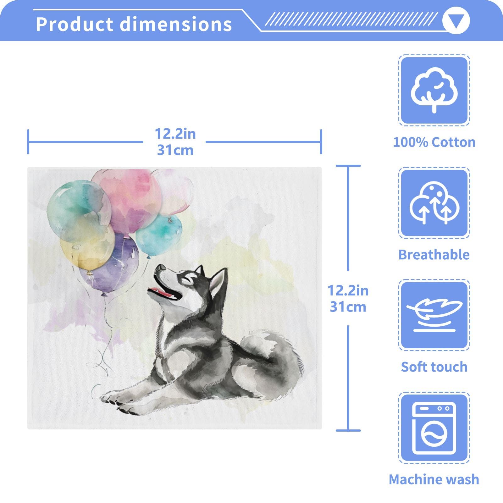 ALAZA Wash Cloth Set 100% Cotton Fingertip Towels Face Cloths Sets Husky Balloons Highly Absorbent Soft Feel Set of 2