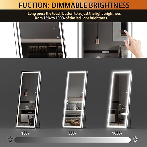 Miniatura 3 de Hasipu Espejo de longitud completa con luces, 61 x 22 pulgadas, espejo LED iluminado de pie de pie de longitud completa, espejo de cuerpo completo