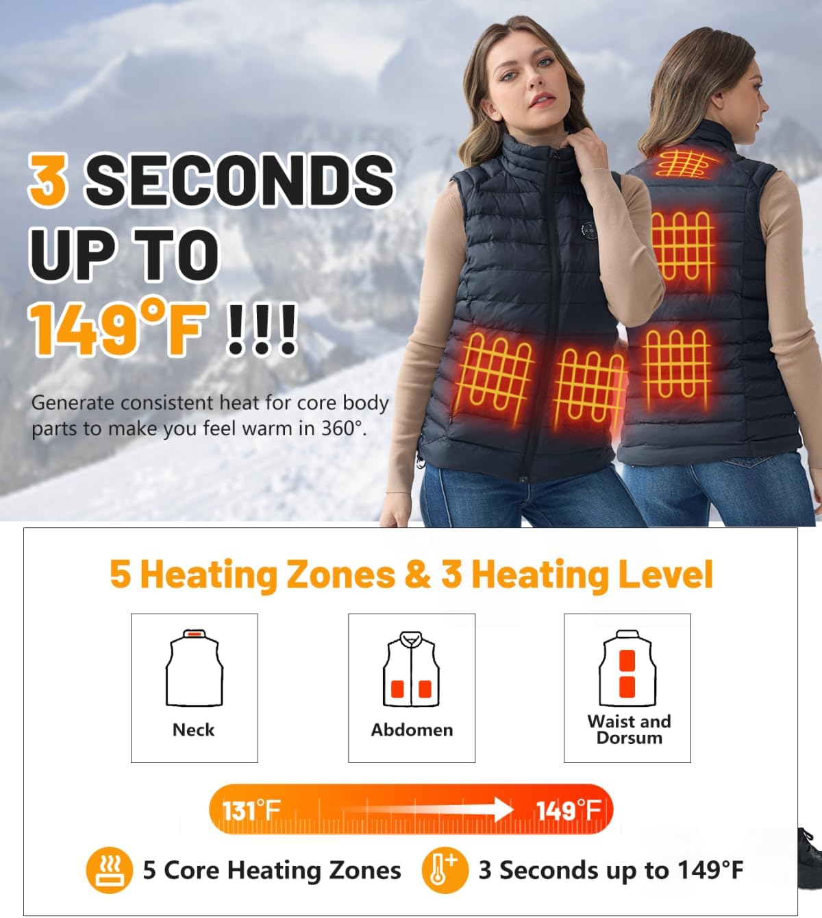 Heated Vest Women with Battery Pack Included, 5IN1 Controller Warming Slim Fit Electric Heating Jacket Vests - Image 3