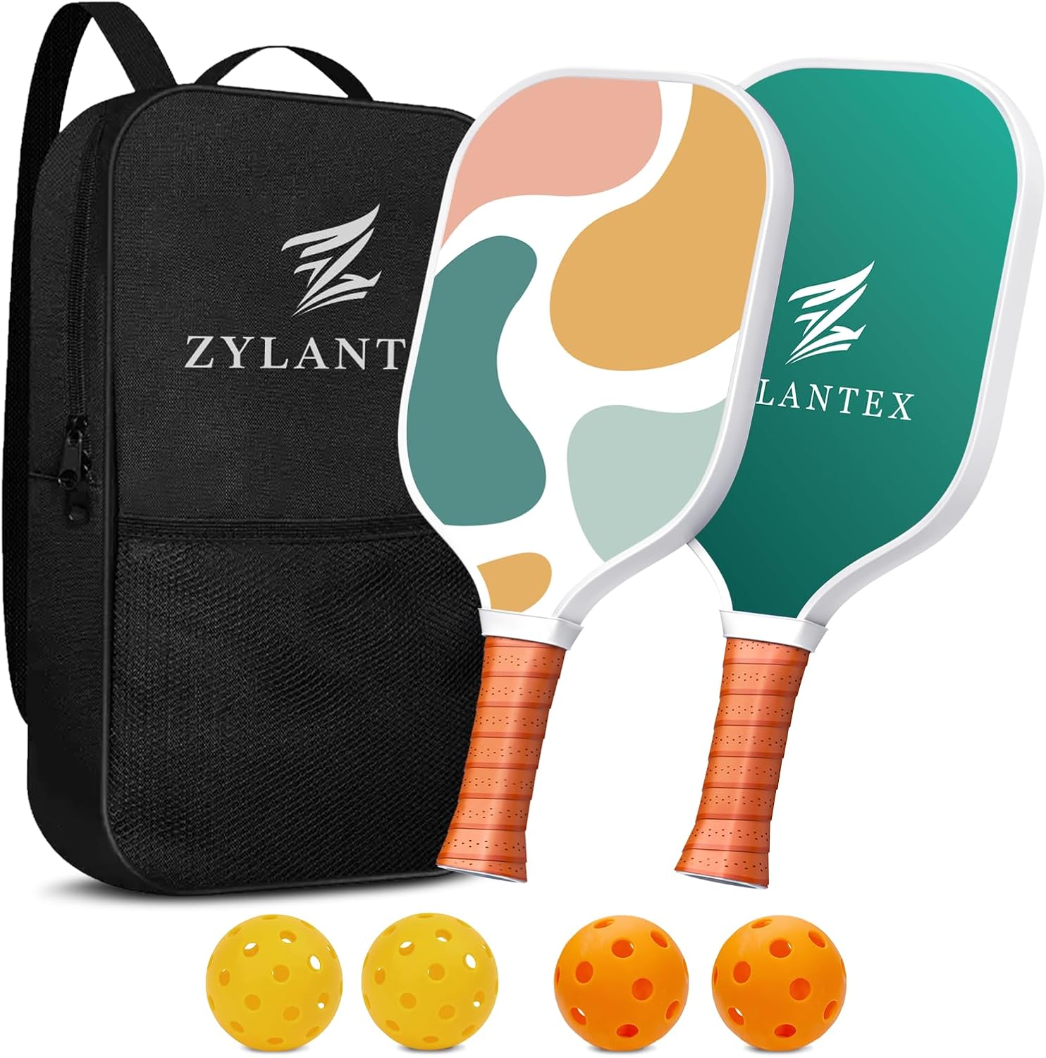 Pickleball Paddle Set of 2, Fiberglass Pickleball Rackets with Honeycomb Core, 8 Indoor/Outdoor Balls and Bag Included, Perfect for Beginners and Recreational Play