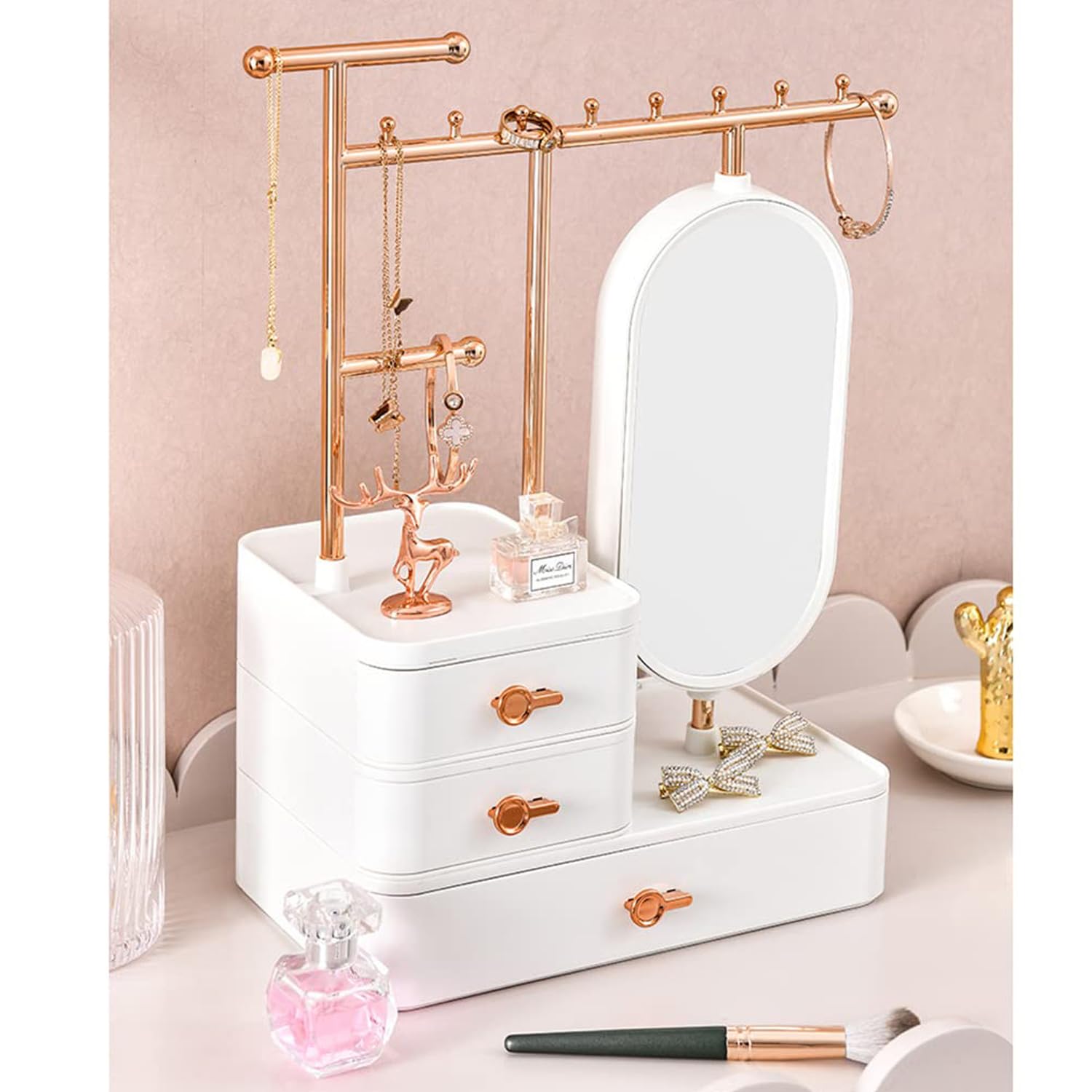 EPEDICCosmetic storage box multifunctional jewelry rack dustproof large capacity desktop finishing dressing table lipstick skin care product rack (white)