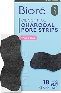 Bioré Charcoal Deep Cleansing Pore Strips for Nose - Blackhead Removal, Oil Control & Instant Pore Unclogging with C-Bond Tech, 18 Count