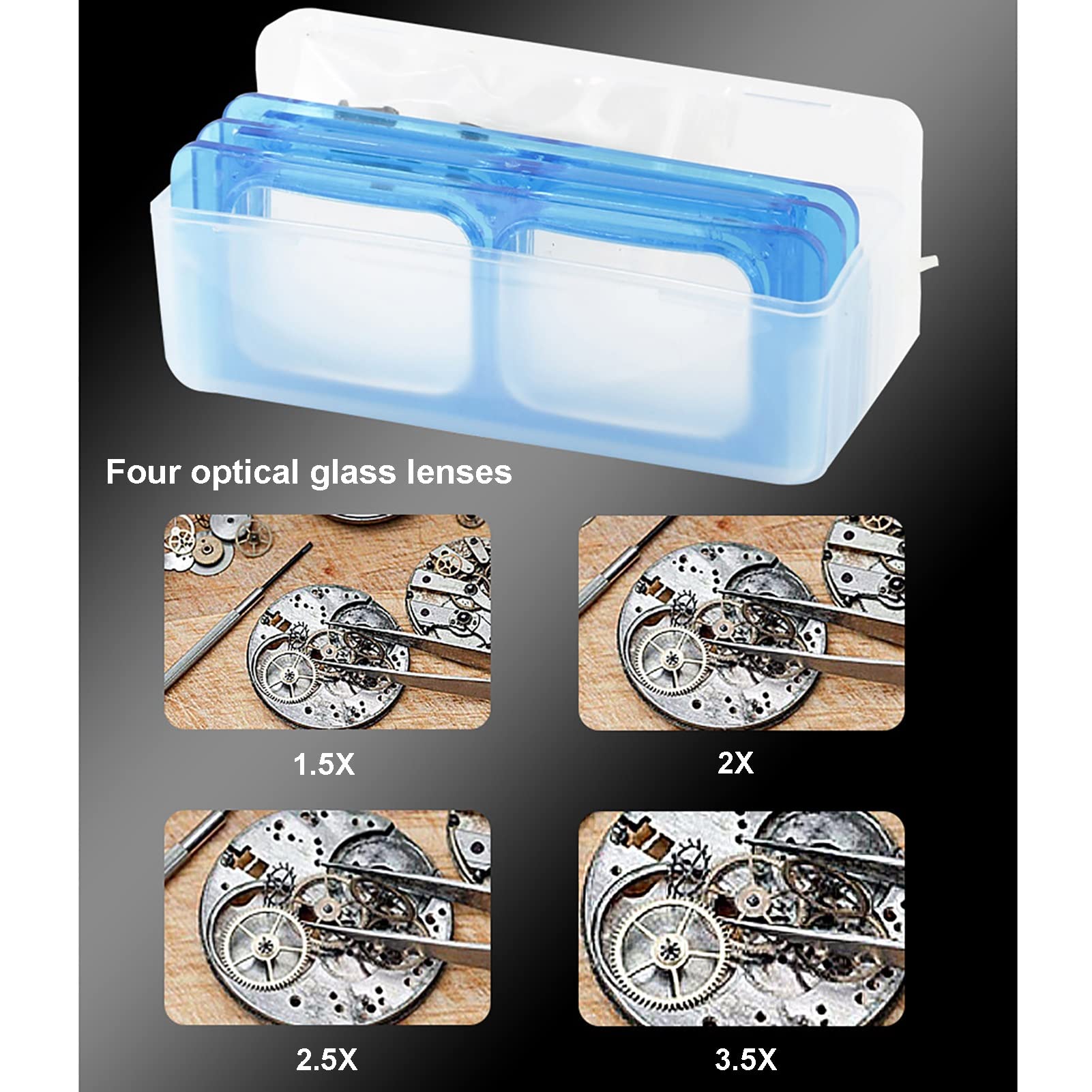 BAFAFA Kopfbandlupe Stirnlupe Lupenbrille Verstellbare Für Brillenträger, Lesen, Handwerk, Juweliere, Nähen, Und Reparatur 4 Linsen 1.5X, 2.0X, 2.5X, 3.5X
