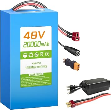 48V 20Ah Lithium-ion Battery Pack, Built-in 30A BMS, T-Plug Ready, XT60 Adapter, for 100W-1000W Electric Bikes, Scooters, ATVs, Electric Dirt Bikes and DIY Projects 48V20Ah