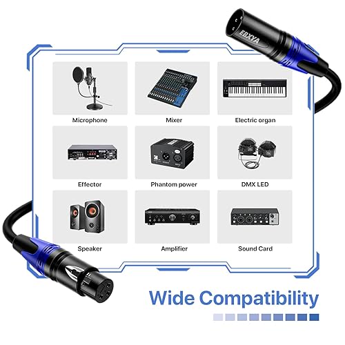 Miniatura 2 de EBXYA Cables XLR, paquete de 4 cables XLR macho a hembra de 35 pies, cable de altavoz equilibrado de 3 pines, cable de micrófono multicolor