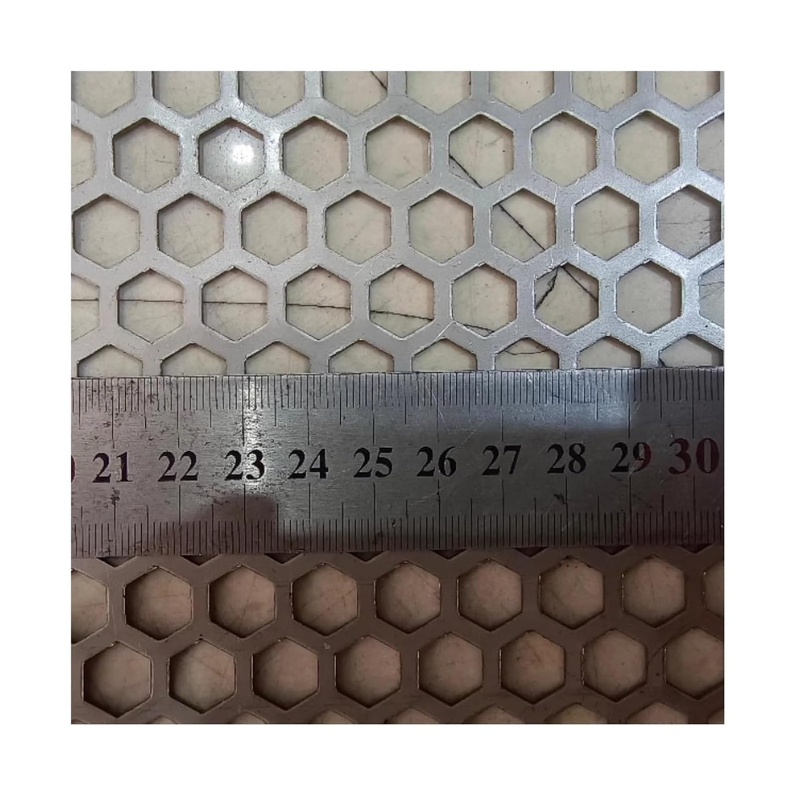 PULaif Perforated Sheet, 304 Stainless Steel Perforated Metal Sheet 6mm Holes 1.3mm Thick Silver Multiple Sizes(6mm Mesh,50x50cm/19.6x19.6in)