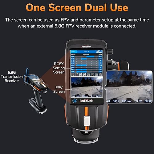 Miniatura 3 de Radiolink RC8X 8 canales 2.4G RC transmisor, 1 R8FG V y 2 receptores de giroscopio R4FGM V2.1, pantalla táctil de 4.3 pulgadas, control remoto de