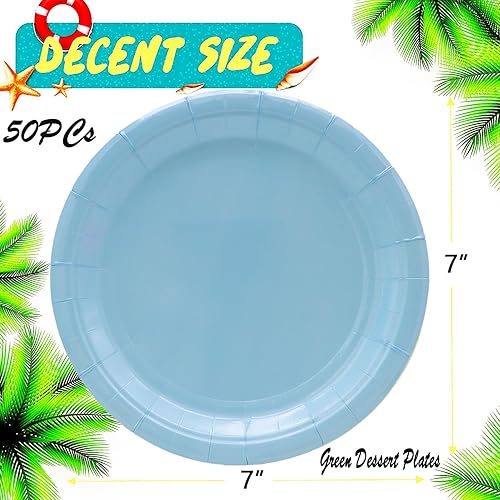 Miniatura 3 de 50 platos azules para fiestas, platos de papel azules de 7 pulgadas, platos de papel desechables azul claro para fiesta temática de fiesta azul,