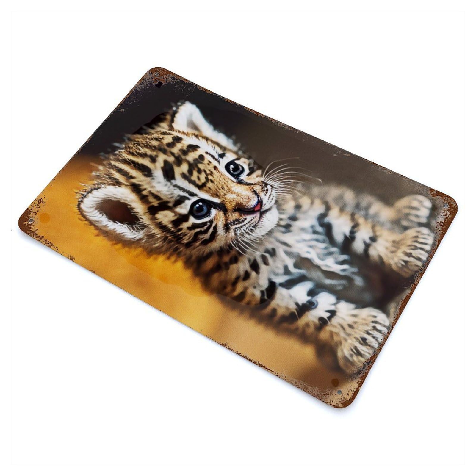 Cute Tiger Weathered Tin Sign 11.8"x7.9", Retro Wall Decor for Pub, Kitchen And Man Cave Decor