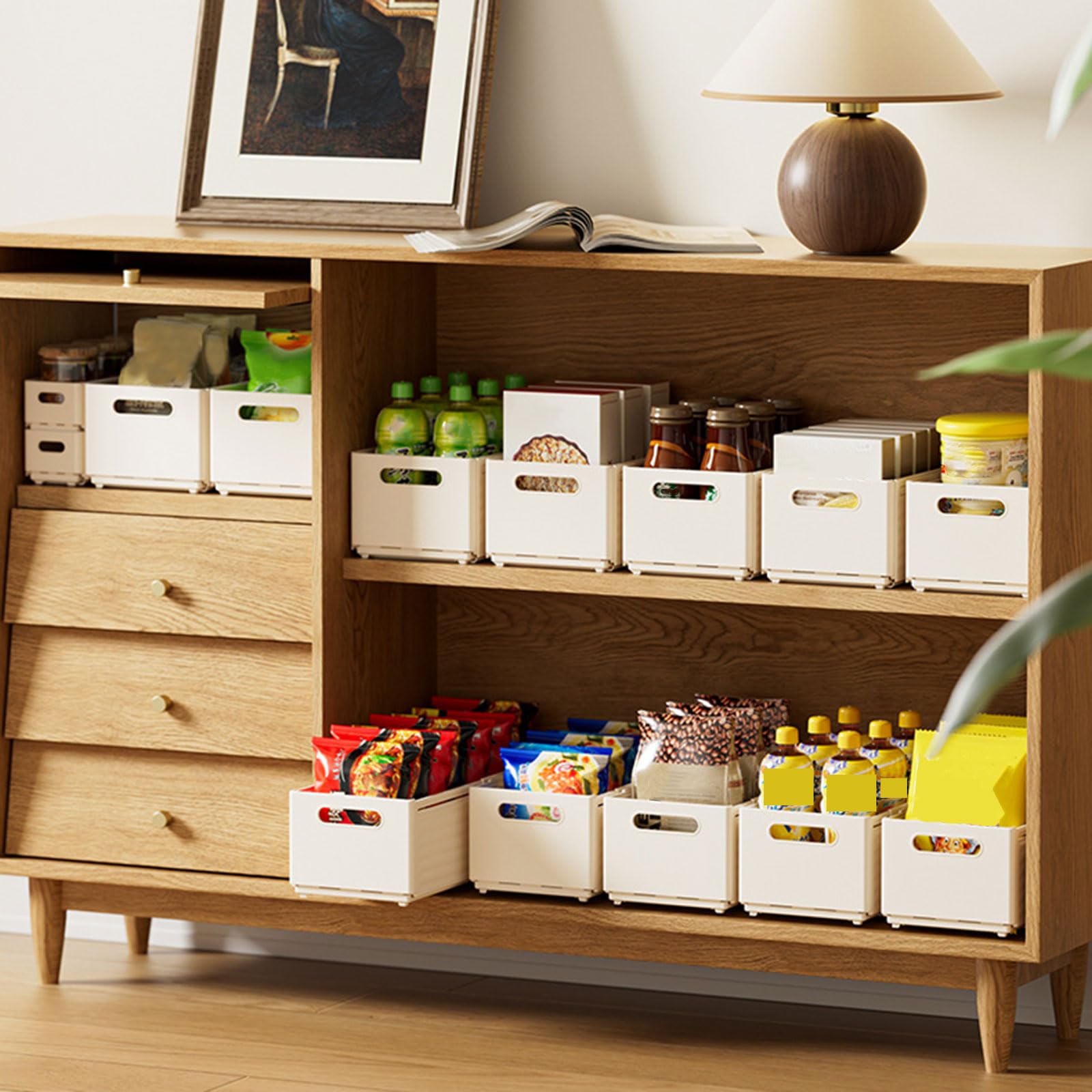 Cajas Plegables De Plástico PP para Organizar, Apilables para Organizar La Despensa De La Cocina con Separadores Móviles para El Dormitorio, La Cocina y El Baño