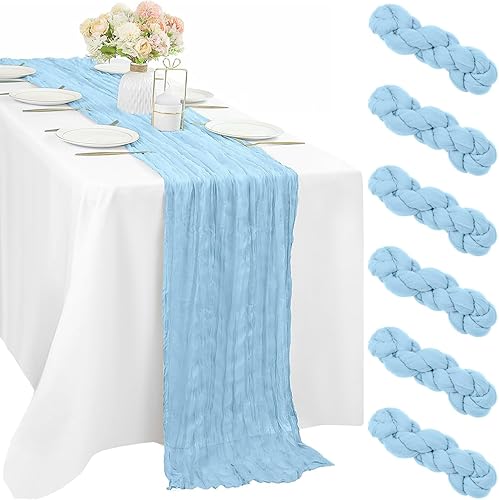 Miniatura 50 de 12 piezas de 10 pies de camino de mesa verde salvia de estopilla, 35 x 120 pulgadas de largo, camino de mesa de gasa para mesas, decoración bohemia,