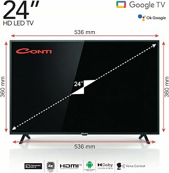 Conti 24” HD Google TV (CT24GT300H), Smart TV, Wi-Fi, Bluetooth 5.0, Dahili Uydu Alıcı, Chromecast Built-in, Dolby Audio, 2x HDMI, 2x USB [Enerji Sınıfı G]