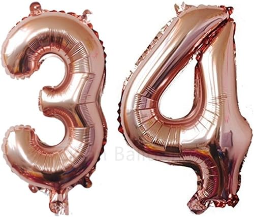 ZiYan Globos gigantes de 40 pulgadas de oro rosa número 34, globos de cumpleaños o fiesta
