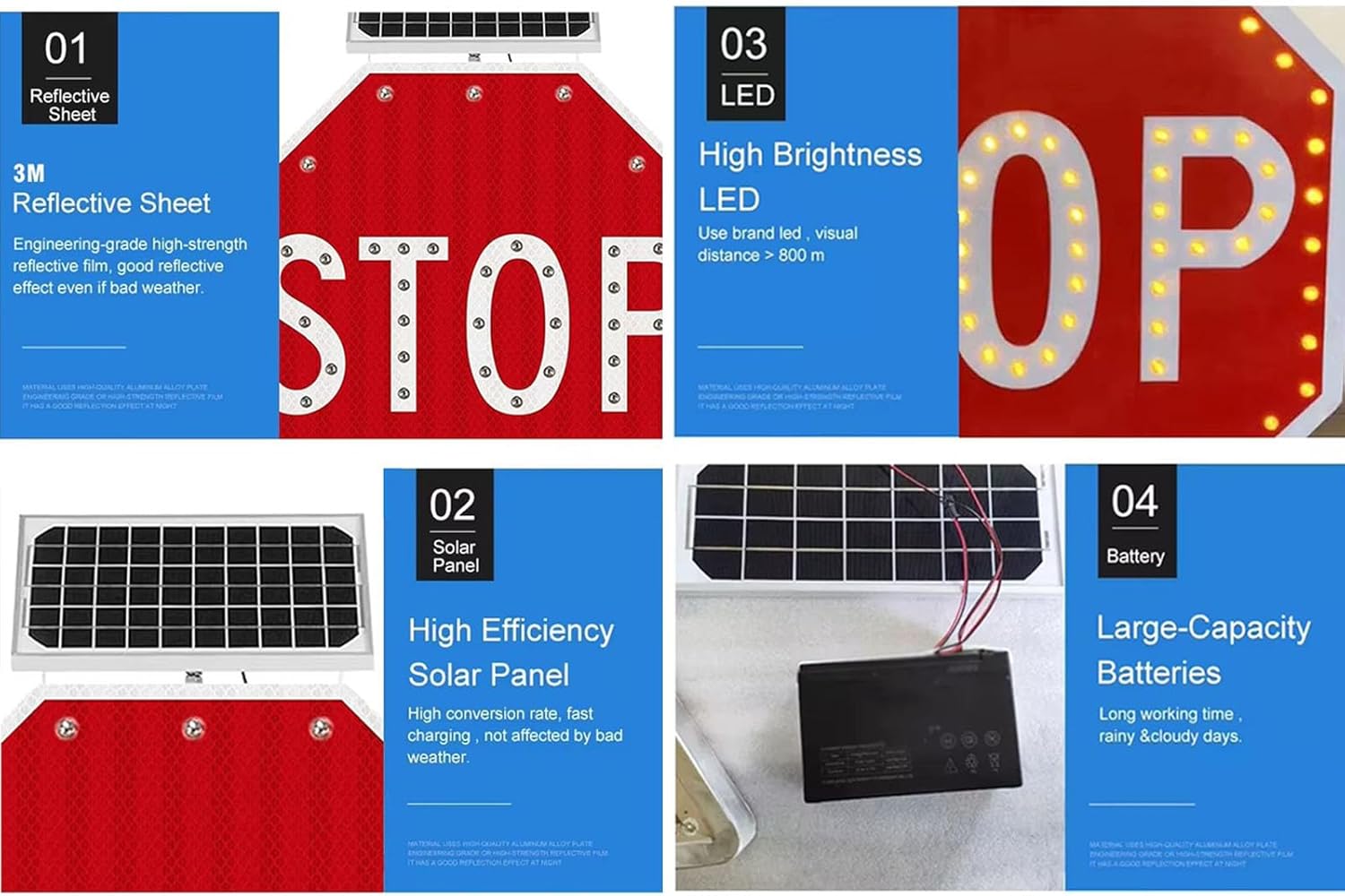 24'' Solar-Powered LED Stop Sign - Flashing Octagon Traffic Warning Sign, Durable Aluminum Construction, Bright Red Blinking Signal for Increased Road Safety