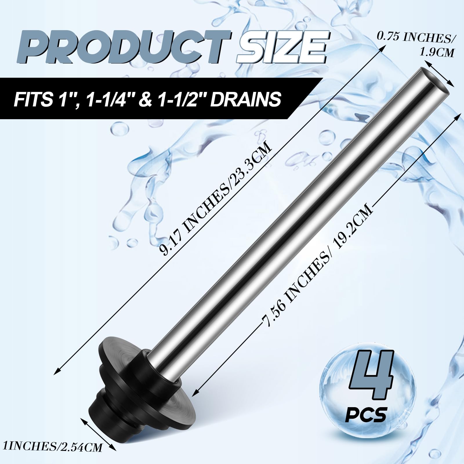 Tandefio 4 Stück Universal Bar Waschbecken Überlaufrohr Edelstahl Abflusssieb Rohrstange Spüle Stopper Überlauf Waschbecken Stöpsel Badezimmer Rohre Armaturen für Küche Gewerbe 2,5 cm, 3,8 cm, 3,8 cm