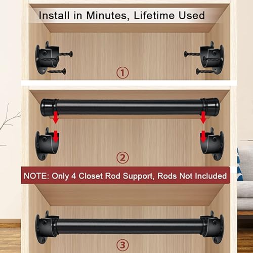 Miniatura 5 de Soportes de barra de armario de 1 pulgada de metal resistente para barra de armario, juego de bridas de armario, soportes de barra de ducha de acero