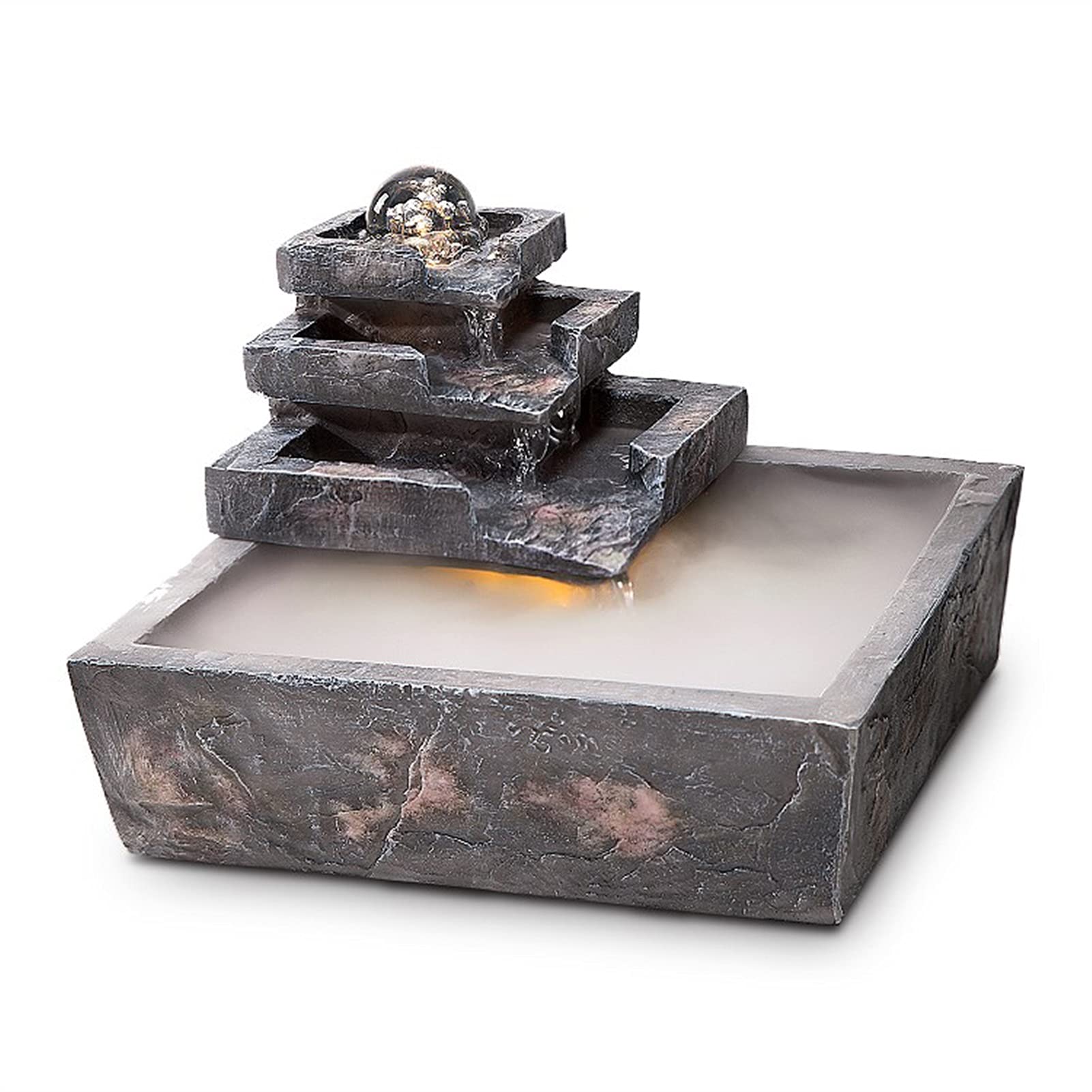 Fuente de Mesa Decorativa para Interior, Fuente de Agua con Cascada, de Resina, con Bomba de Agua, Feng Shui Zen, decoración para salón, Dormitorio, Oficina, 31 x 31 x 22 cm