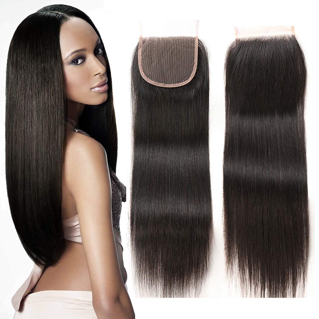Zxz Brazilian Straight Human Hair Lace Closure 14 Inch 4x4