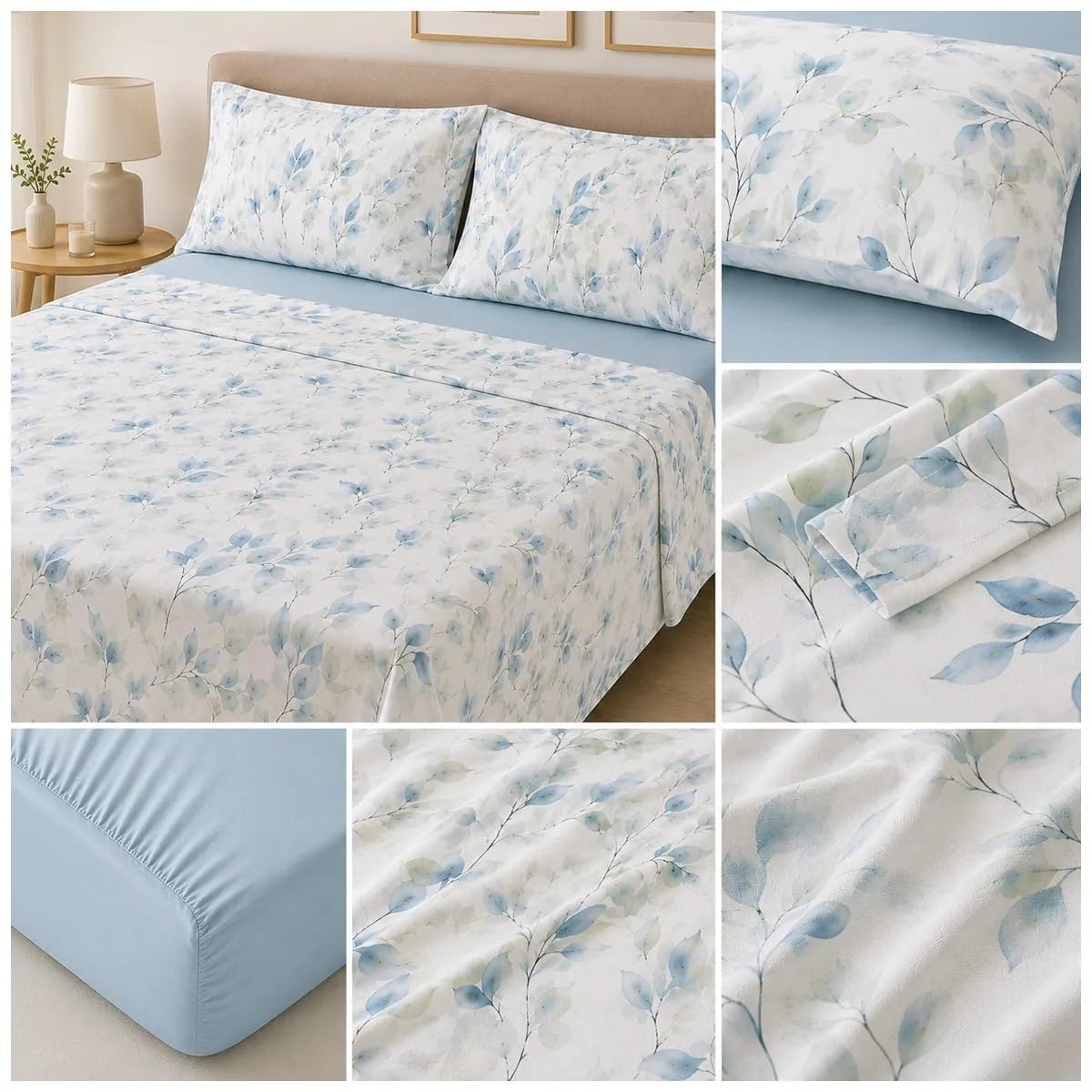 Corredo Italiano Completo Lenzuola Matrimoniale in Percalle di Cotone Brezza Azzurra – Lenzuolo Sopra 260x300 cm, Sotto con Angoli 180x200 cm e 2 Federe 50x80 cm – Made in Italy