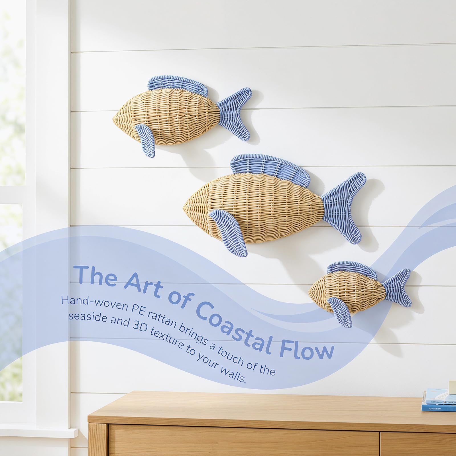 ZBIianxer Decorazione a forma pesce con accento sulla parete con, S | Pezzo da esposizione costiero per foyer, sala, area studio, caffetteria