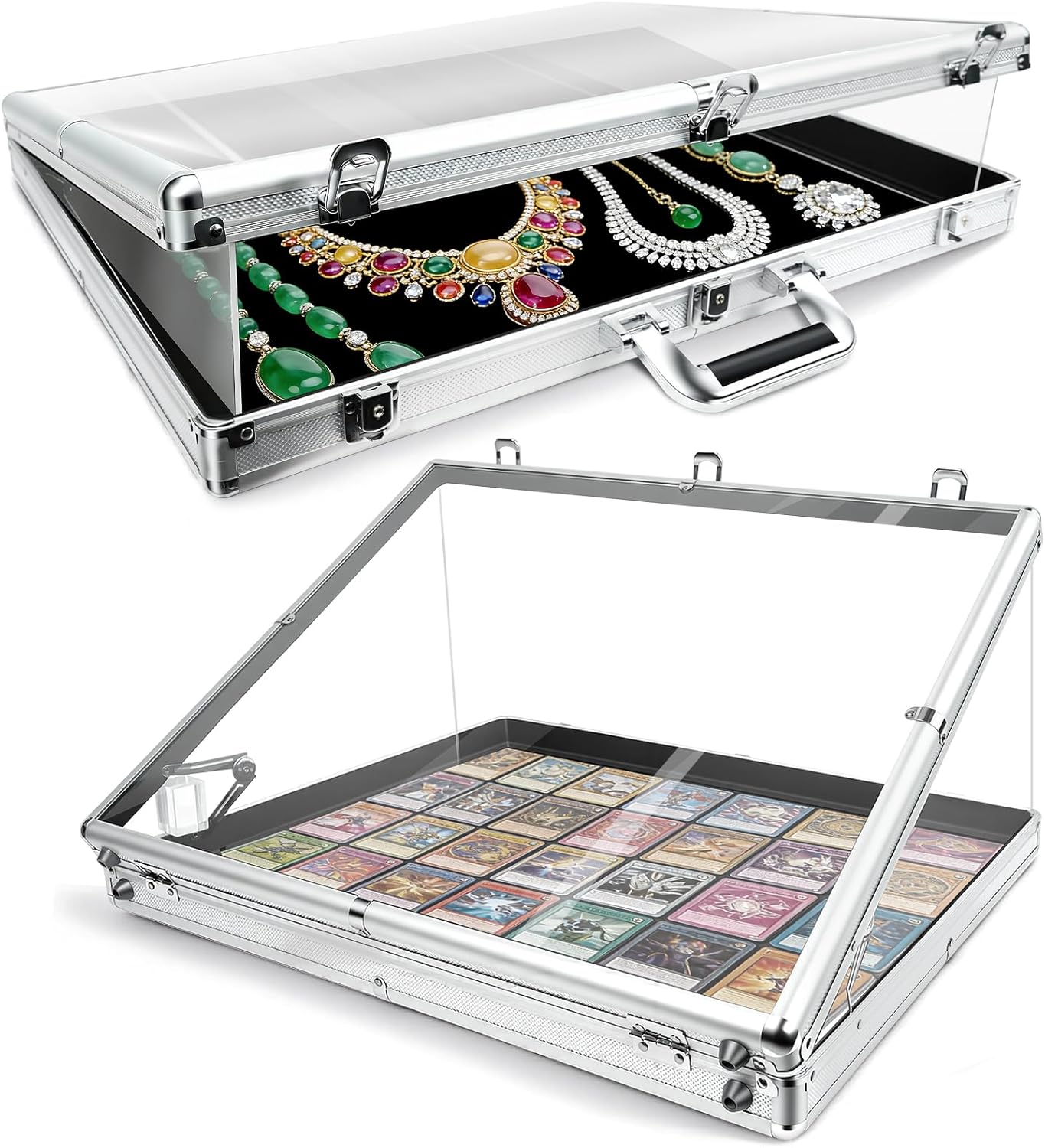24"x20" Aluminum Show Display Case, Trade Show Display Case with Two Acrylic Support Plates, Table Top Portable Sports Showcase, for Jewelry, Cards, Collectibles, Silver