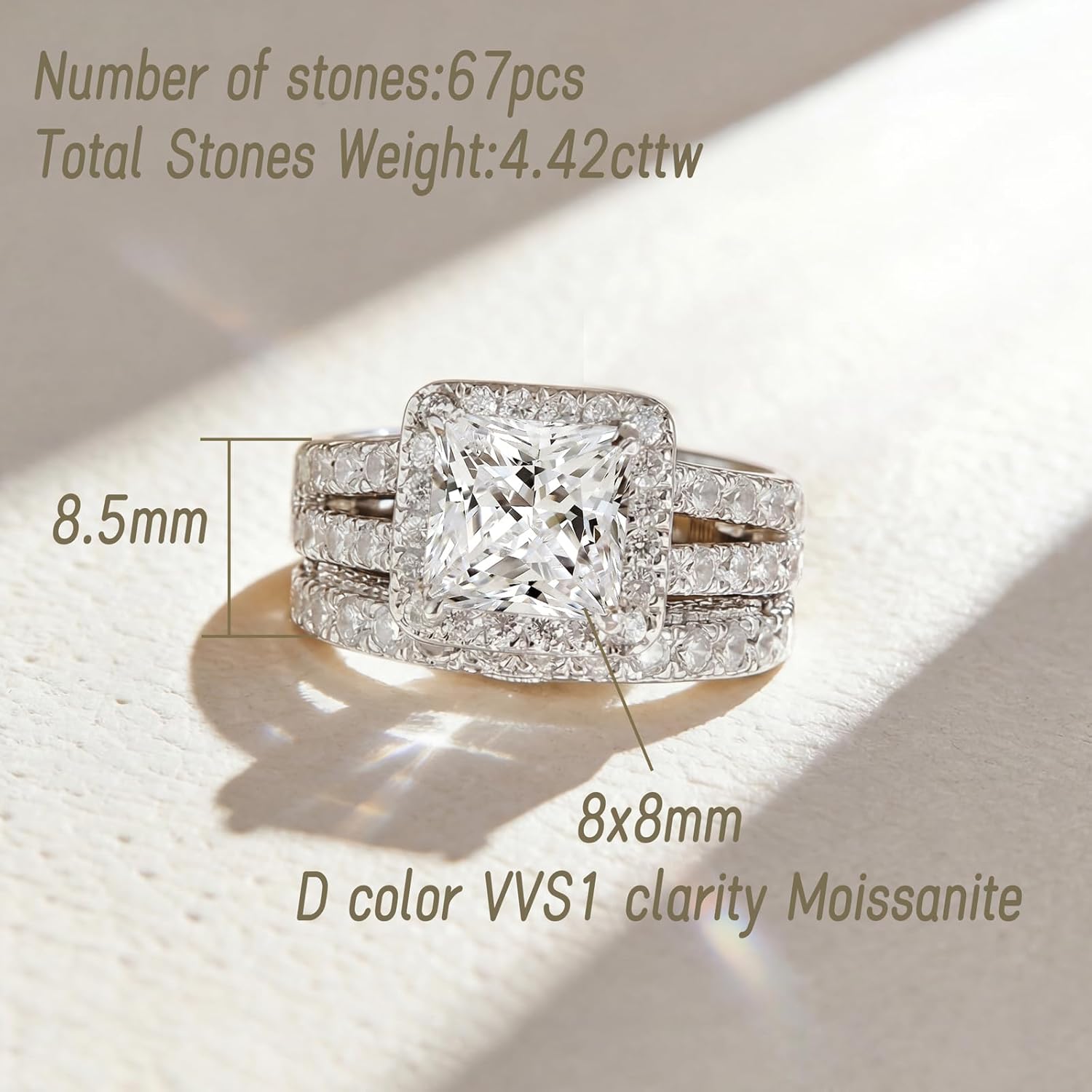 Wuziwen Wedding Ring Sets Princess Cut Engagement Rings for Women Sterling Silver Cubic Zirconia Moissanite Women's Bridal Ring Band Set