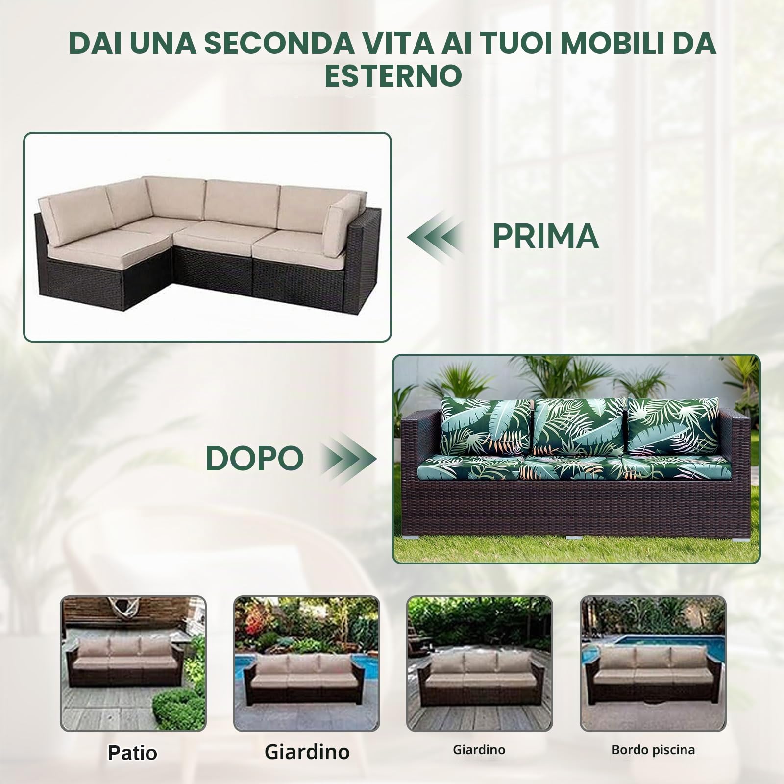 Federa per cuscino divano esterno elasticizzata ricambio 8 pezzi coprisedili patio protezioni resistenti