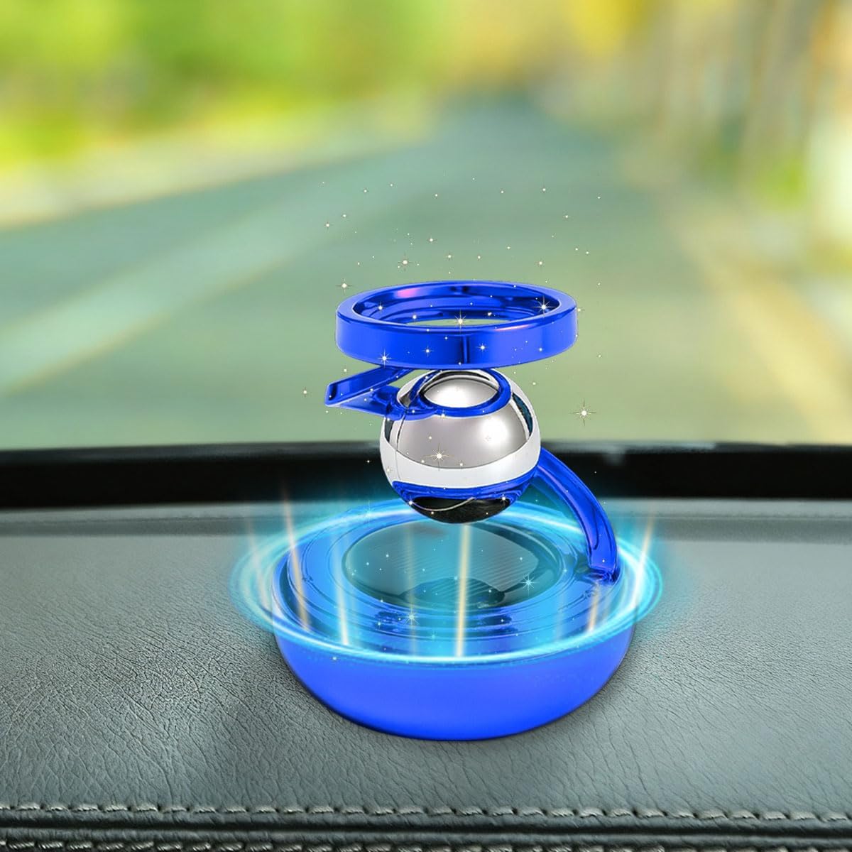 Planet Car Air Diffuser, Creative Solar Powered Auto Dashboard Essential Oil Diffuser, Refillable Vehicle Interior Rotating Decoration Accessories for Car Home (Blue)