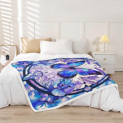 Miniatura 2 de Manta de franela de forro polar con diseño de mariposas, diseño botánico floral, 60 x 80 pulgadas, diseño rústico de mariposas vintage para