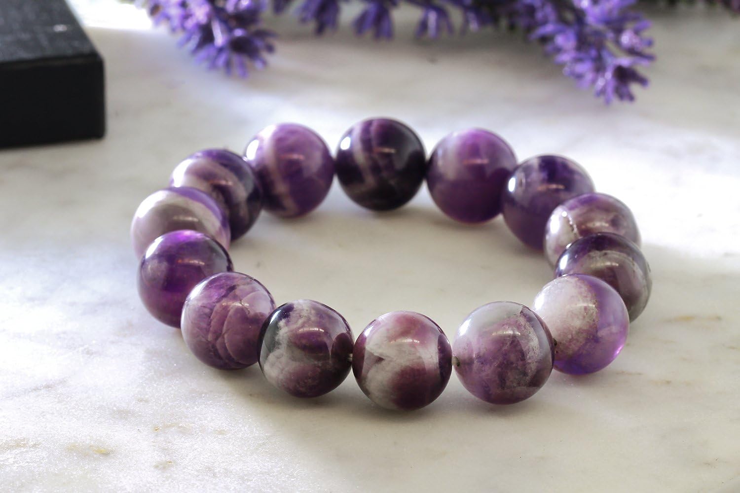 Gem Stone King Purple Amethyst Bead Gemstone Stretchy Bracelet For Women 8.5 Inch Round 16MM - Image 4