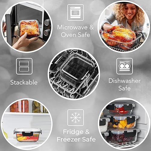 Miniatura 5 de Razab 2 recipientes de vidrio de almacenamiento de alimentos de 42 onzas con tapas, herméticos y a prueba de fugas, aptos para microondas,