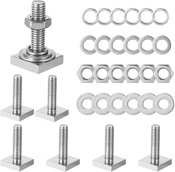 6 Pcs T Slot Bolts, M830 mm 1.18" Four Square Head T-Bolts, Stainless Steel T-Track Bolt Adapters with Washers & Nuts, Bolt Adapters for Kayak Bike Racks, Roof Rack Cross Bars