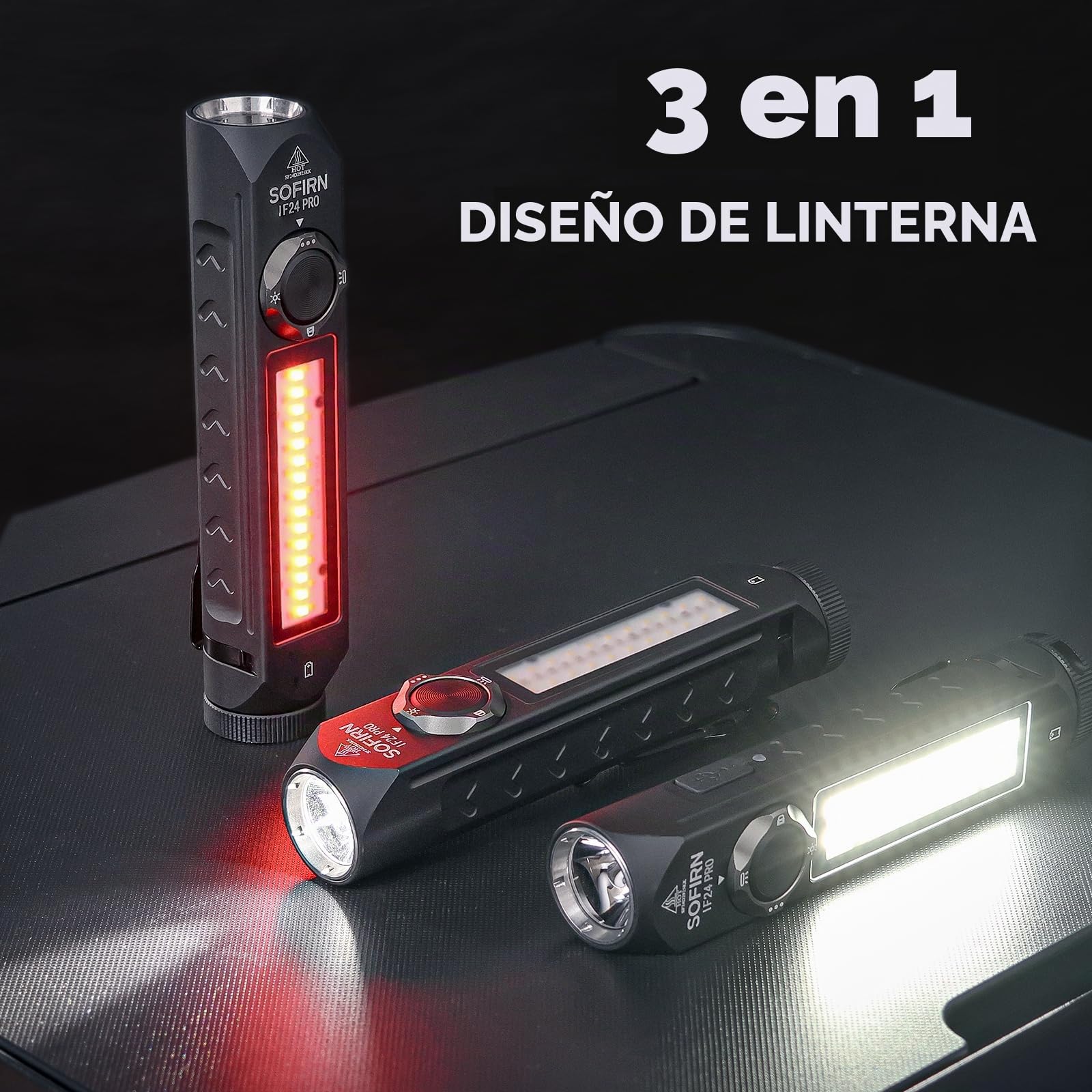 Linterna LED Sofirn IF24 Pro Muy Brillante - Linternas EDC LED Recargables 1800 Lúmenes, Lámpara Recargable Superbrillante con Tapa Magnética, Luces de Color Rojo para Camping, Senderismo