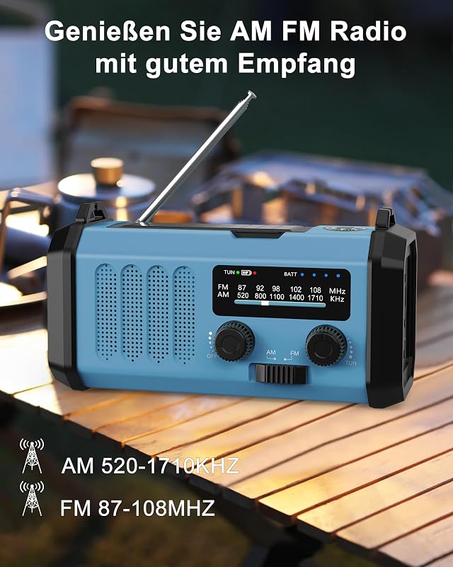 AXYEBI Kézi Hajtású Vészhelyzeti Rádió 13000 mAh Akkumulátorral - AM/FM Vétel, Napelemes Töltés, Zseblámpa, Olvasólámpa, Telefontöltő, Irány