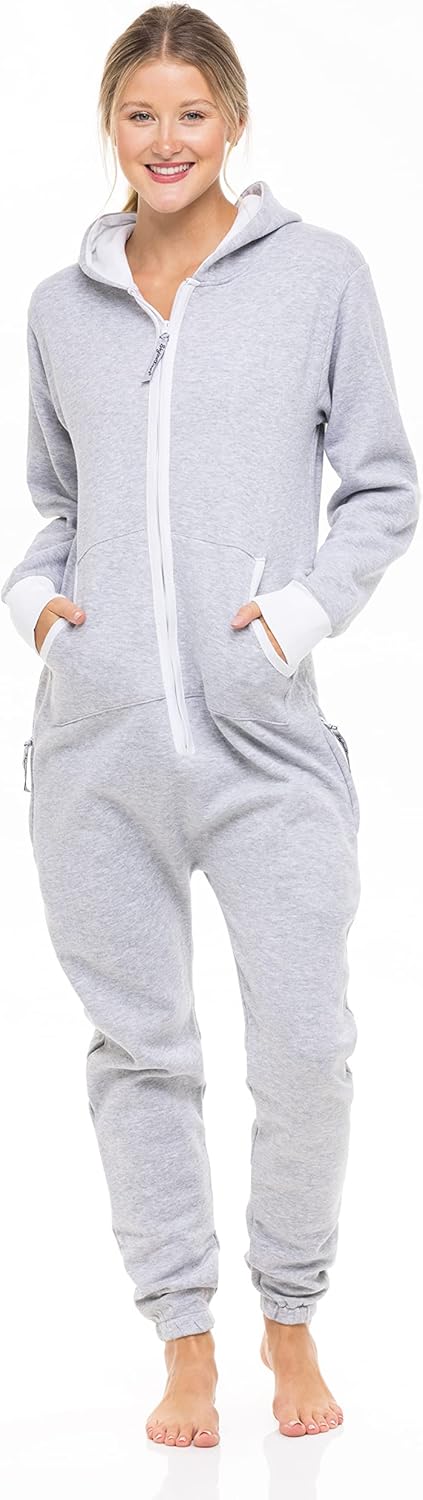 Skylinewears Women's Fleece Non-Footed One Piece Onesie Adult Hooded Pajamas Ladies Jumpsuit