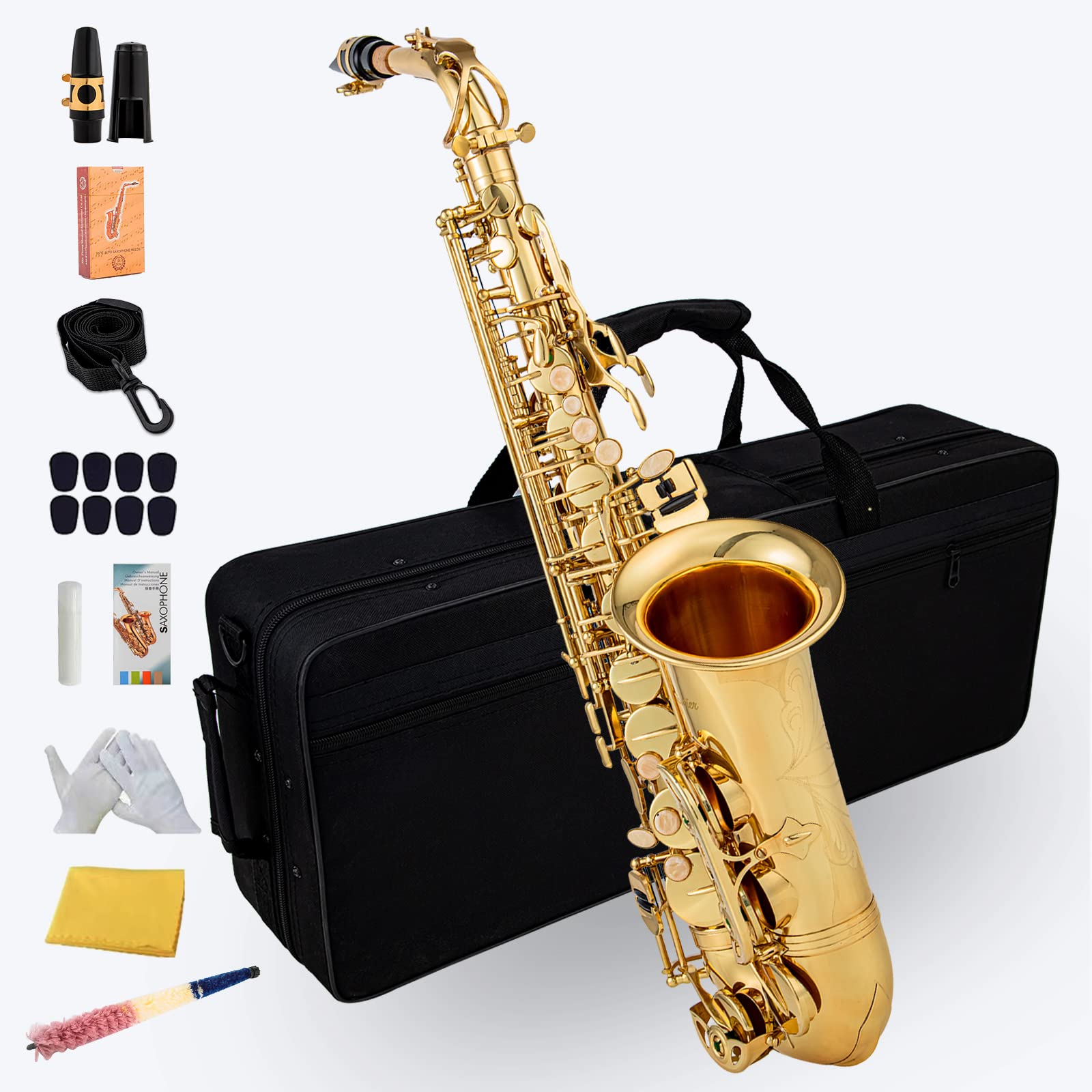 gold e flat alto saxophone brass engraved eb e-flat natural white shell button wind instrument with case belt brush