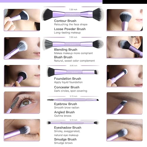 Miniatura 4 de Pinceles de maquillaje de alta calidad, base sintética, correctores de polvo, sombras de ojos, juego de 5 brochas con bolsa de cosméticos (morado)