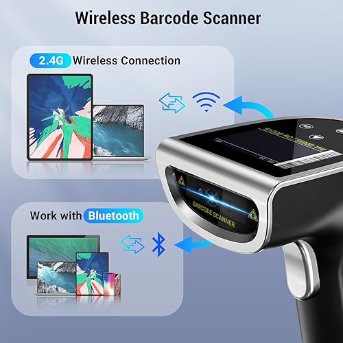 Miniatura 6 de Tera Escáner de código de barras inalámbrico con pantalla versión Pro 1D 2D QR con ajuste digital teclado interruptor de alimentación base de carga