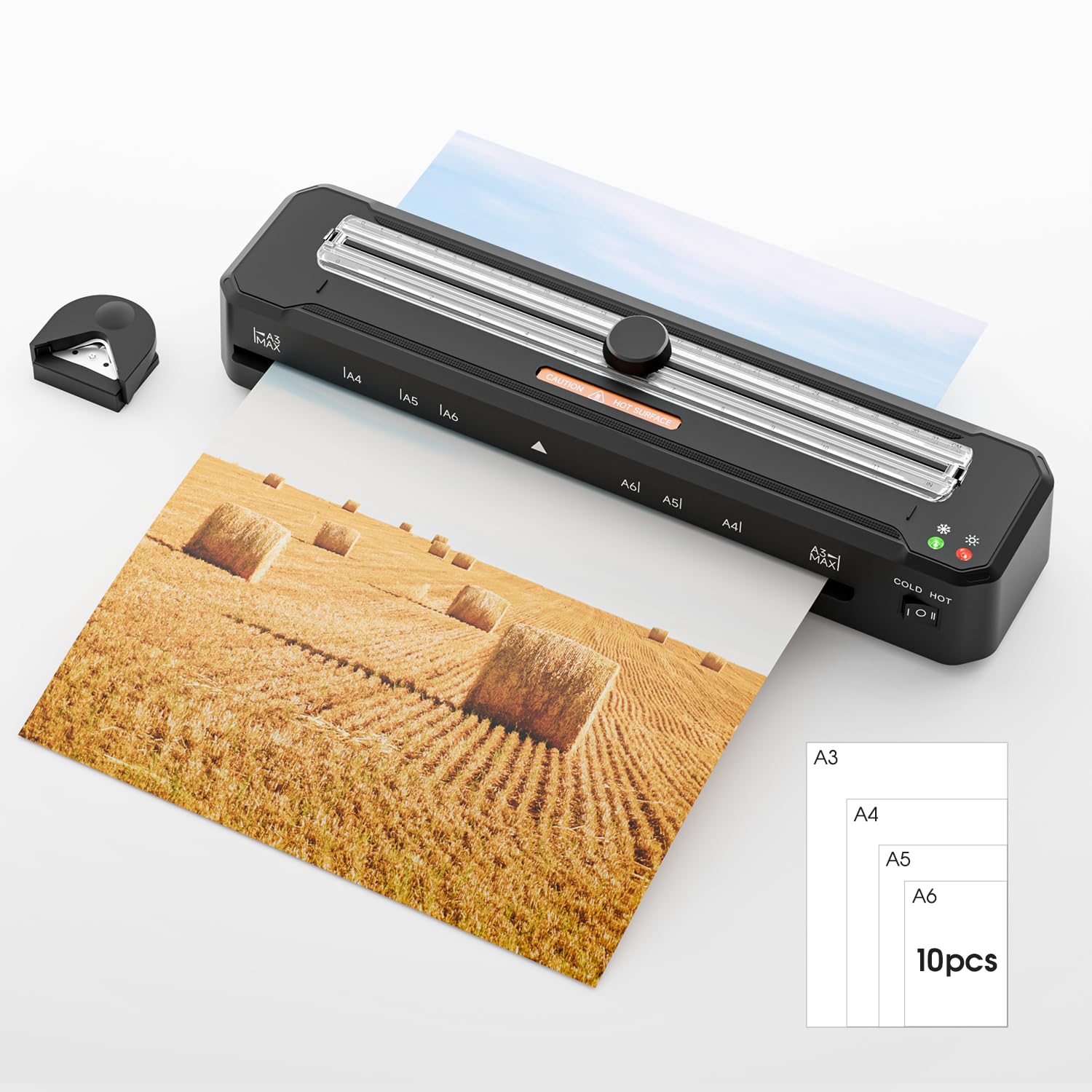 Cenova Laminiergerät A3, 4 in 1 Laminiergerät mit 10 Laminierfolien für A3/A4/A5/A6, Heiß und Kalt Laminiergerat Set mit Papierschneider und Eckrunde