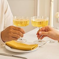 Vista 8 de Khen Flower - Juego de 2 copas de cóctel coloridas de 7 onzas y champán, Prosecco, Mimosa, cristalería de cristal transparente