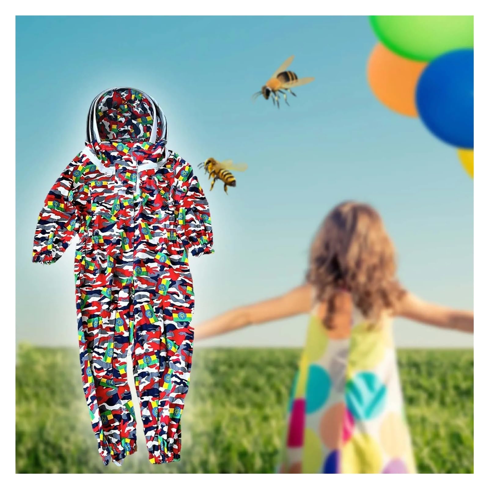 Traje de Apicultura Traje Protector de Cultura, Mono, Chaqueta de cultor, Ropa for niños y Adultos, Traje antiabejas de Cuerpo Completo, Ropa de Cultura de algodón(B Colorful)