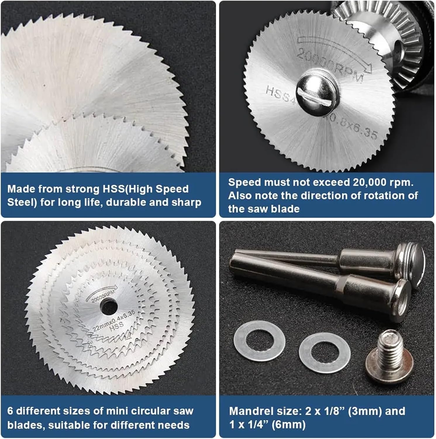 Rotary Cutter Blades 3 Set 1/8" HSS High Speed Steel Circular Saw Blades for Rotary Tool to Cut Wood, Plastic, PVC, Aluminum Alloy Soft Metal